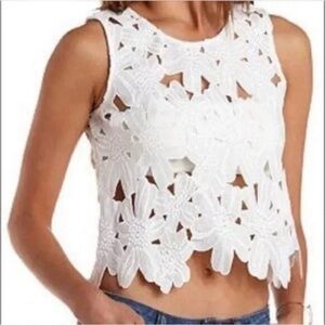 Caution To The Wind Festival White Floral Embroidered Lace Festival Top size M